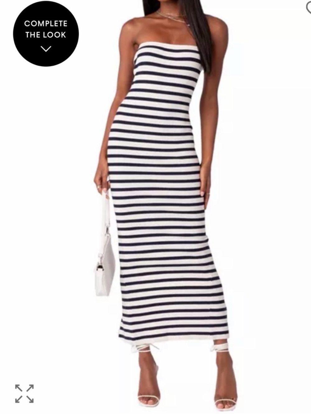 Edikted Navy and White Ribbed Stripe Long Tube Dress. Sz S.